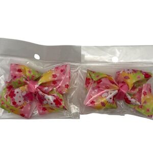 Hello Kitty Hair Bows Set Cute Pink Green‎ Yellow Floral Ribbon Clips Kids